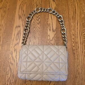 Zara Quilted Shoulder Bag Chunky Old Gold Chain Strap Handbag Faux Leather Purse